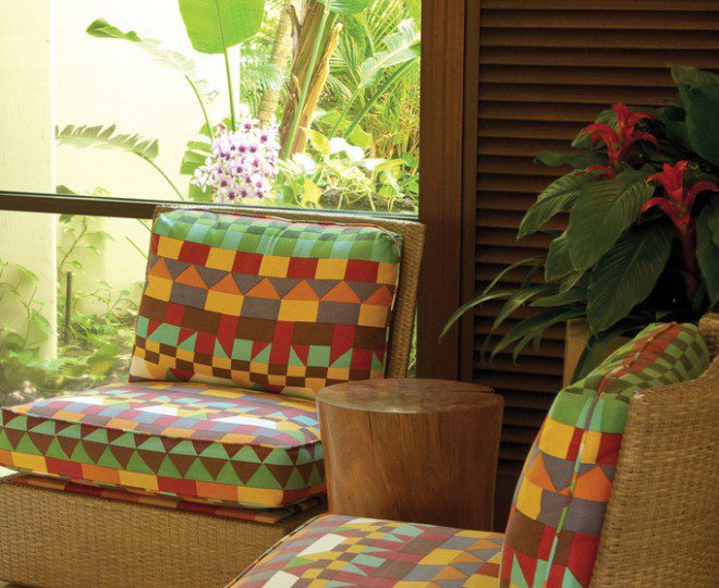 Reupholstered Cushions In Tropical Fabric