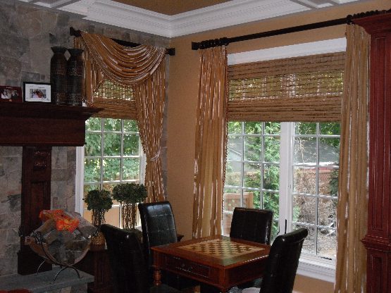 Silk Velvet Panels with Hunter Douglas Provenance Woven Wood Shades