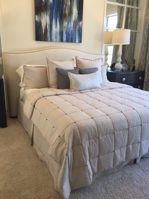 Guest Room Upholstered Headboard, Bedding, & Pillows