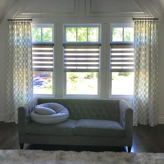 Alta Dual Shades & Drapery Side Panels in Master Bedroom