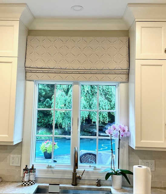Flat Roman Shade Valance in Linen Geometric Fabric by Unique in Kitchen