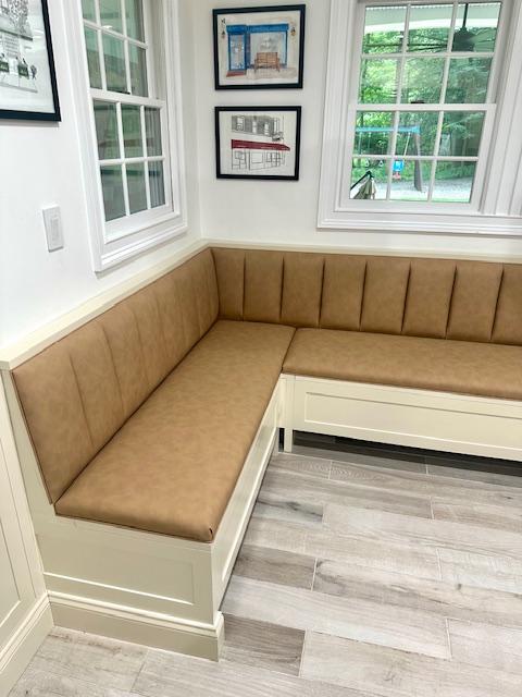 Custom Fabricated Channel Back Banquette using Stout Faux Leather Fabric